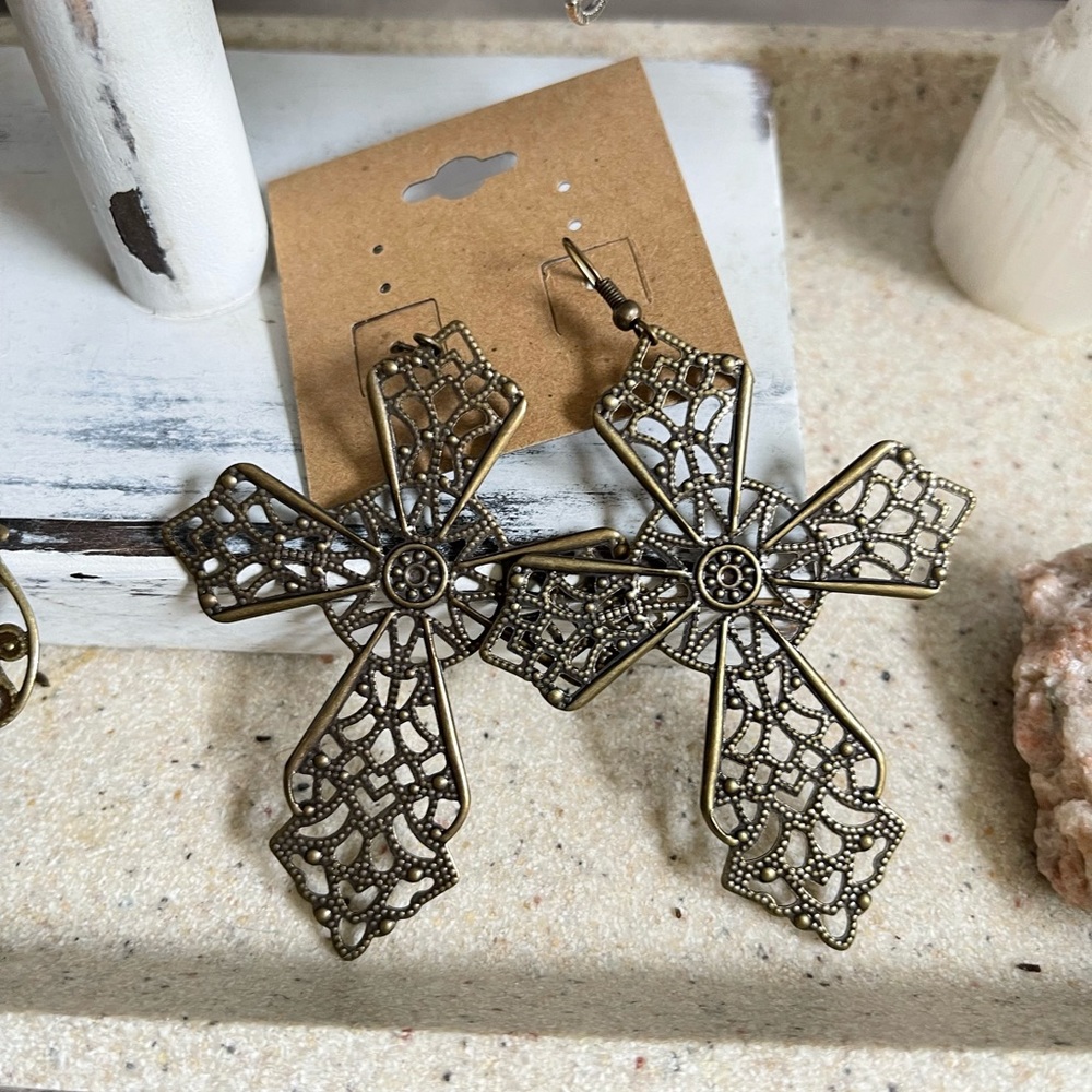 Large Bronze Cross Earrings